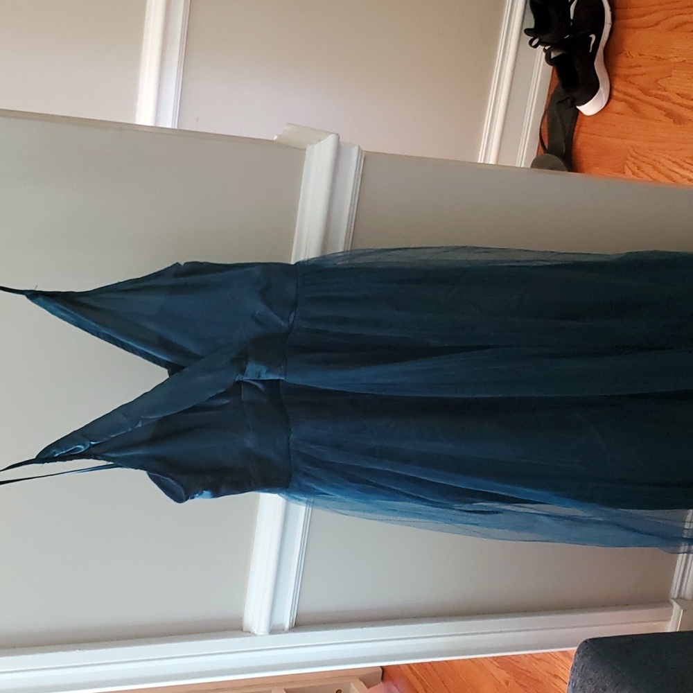 Teal tulle dress with high slits